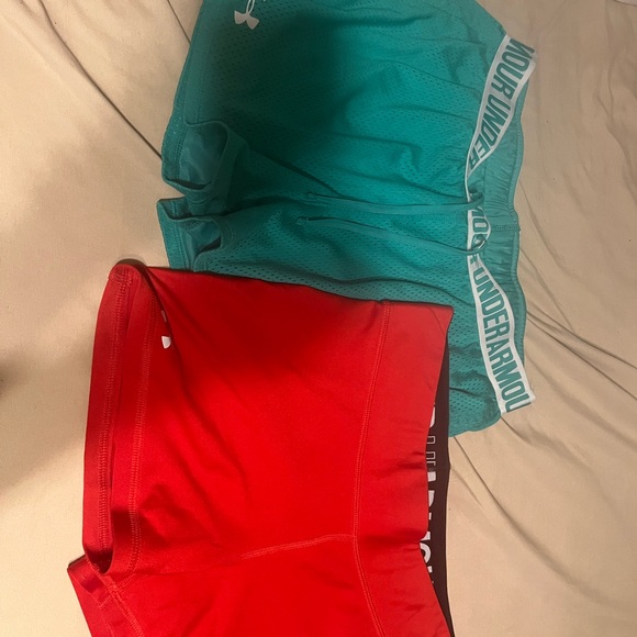Under Armour Kids' Vibrant Red and Teal Shorts - Picture 1 of 3